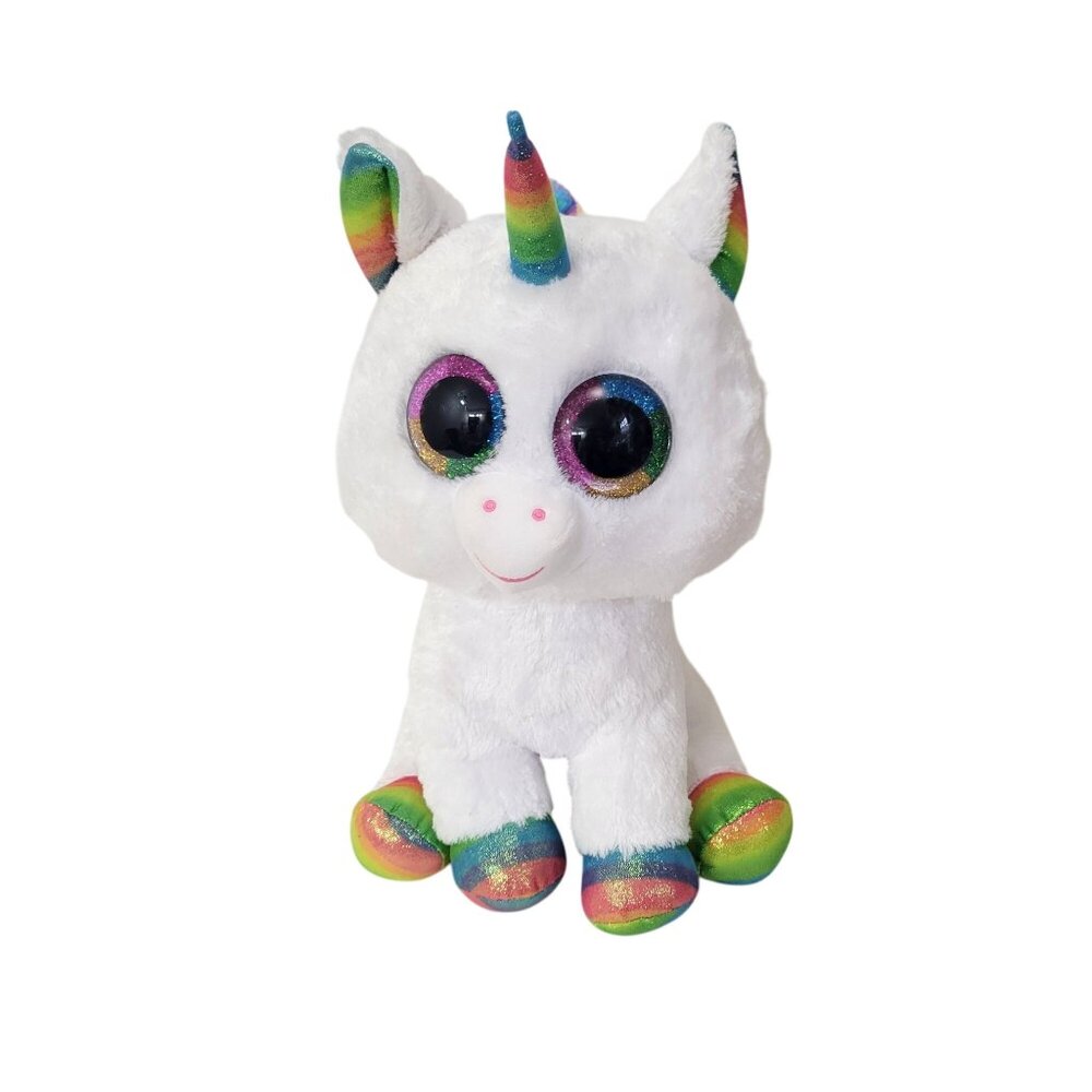 Ty Beanie Boos Large Pixy Unicorn Plush Toy With Rainbow Horn & Hooves 17"